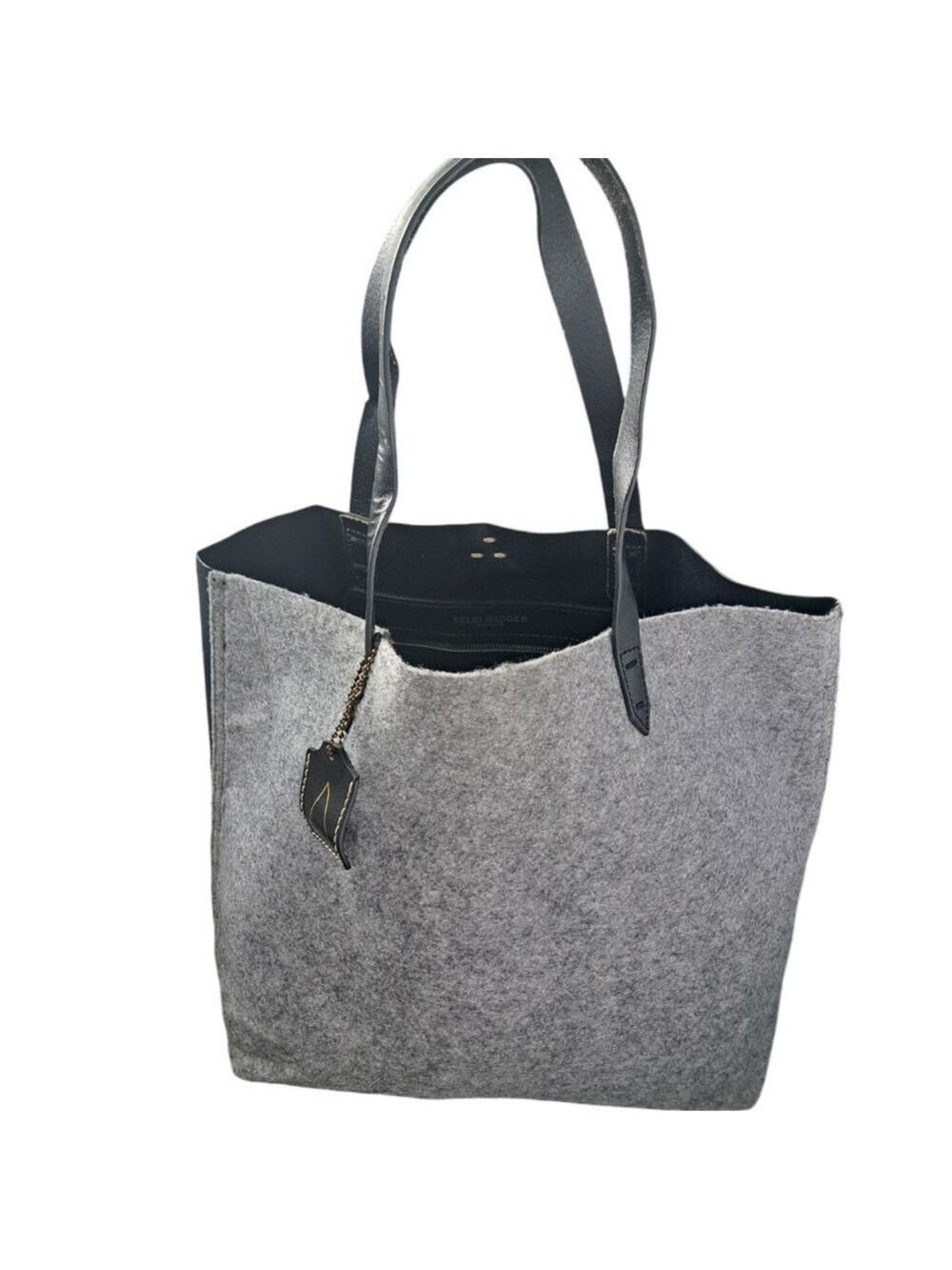 KELSI DAGGER leather felt large open tote grey black coastal shoulder bag used - Picture 3 of 16